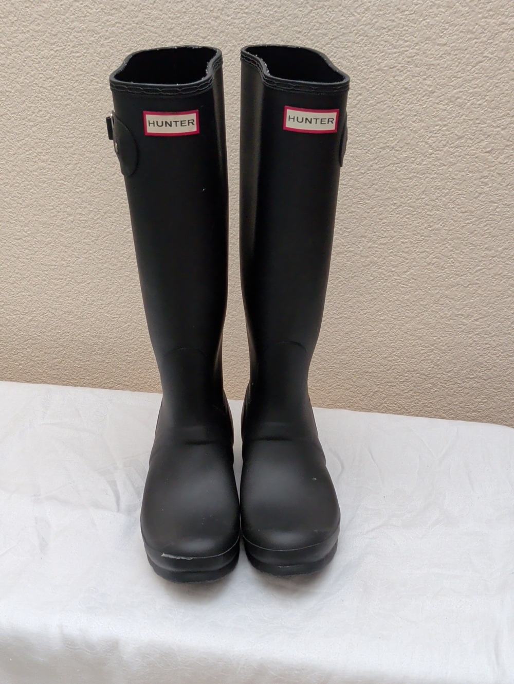 Hunter Tall Black Matte Rain Boots with Red Logo Trim
